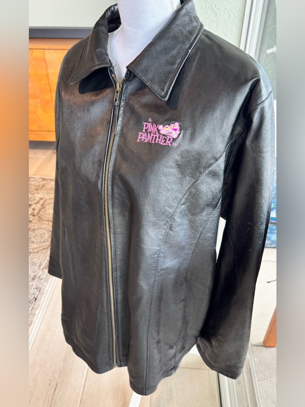 Burk’s Bay Pink Panther Genuine Leather Jacket Black 2XL Vintage